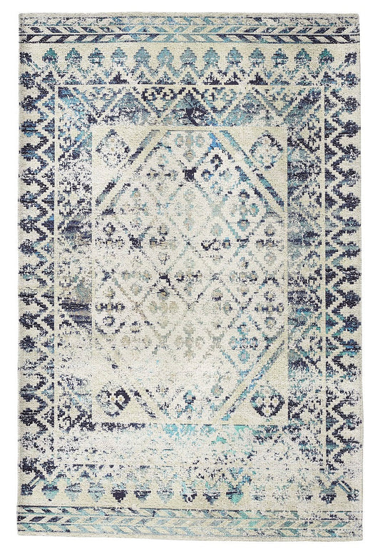 Sparx Medallion Blue Distressed Washable Modern Rug by Viana