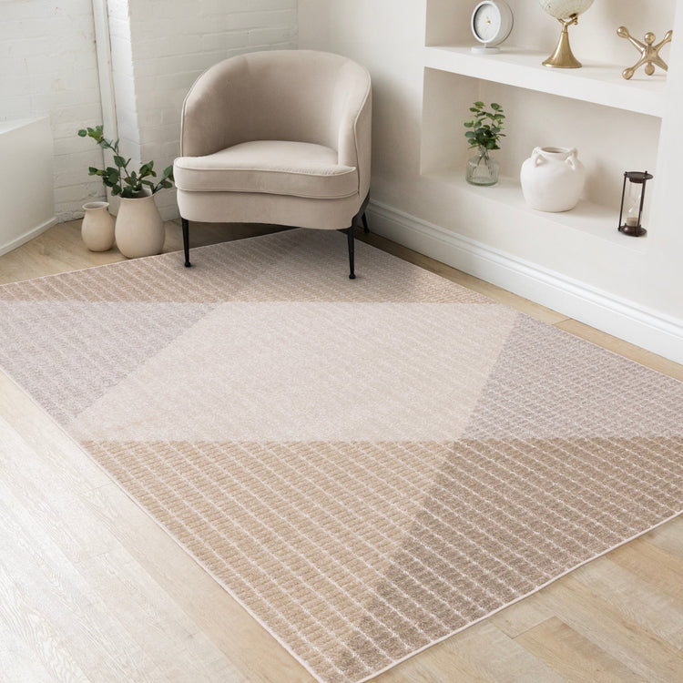 Alta Taupe Grey White Beige Striped Triangle Design Rug