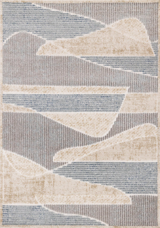 Alta Blue Beige Grey Striped Sandbanks Design Rug