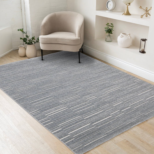 Alta Blue White Rowed Stripes Design Rug