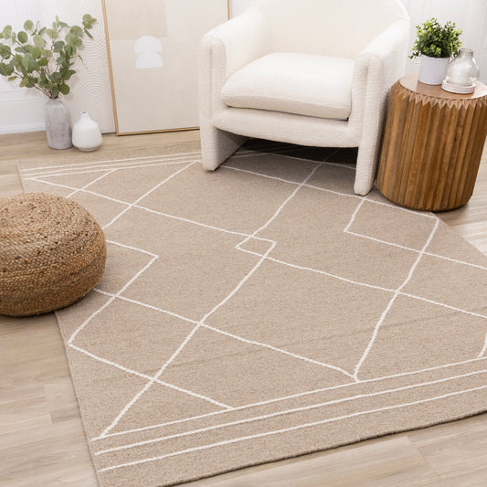 Ascent Beige Cream Diamond Lattice Design Rug