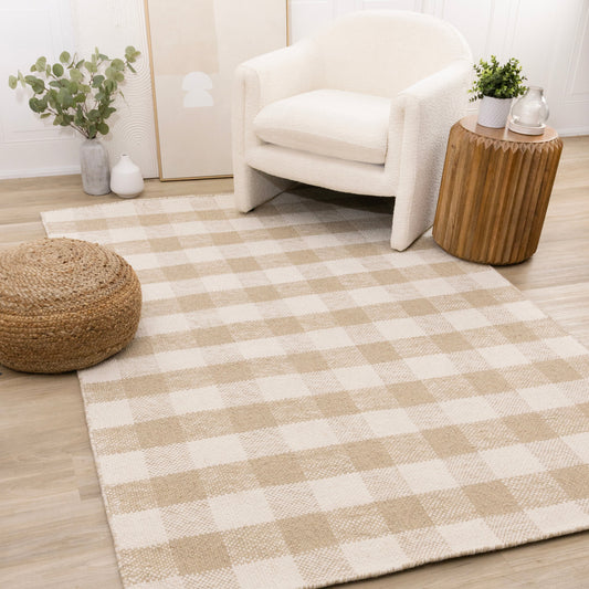 Ascent Beige White Plaid Design