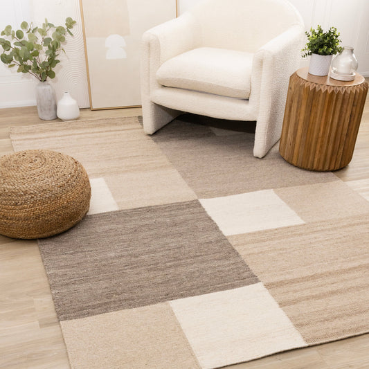 Ascent Taupe Beige White Stacked Squares Design Rug
