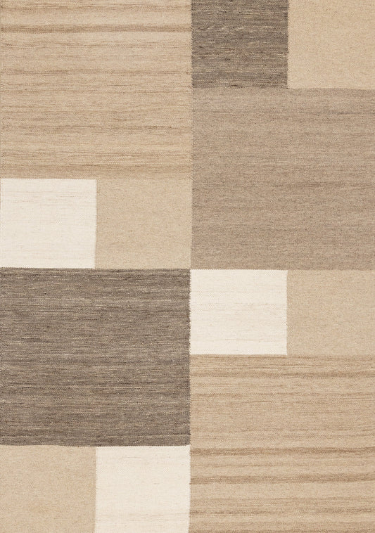Ascent Taupe Beige White Stacked Squares Design Rug