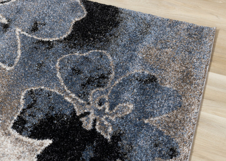 Breeze Blue Cream Black Poppies Rug