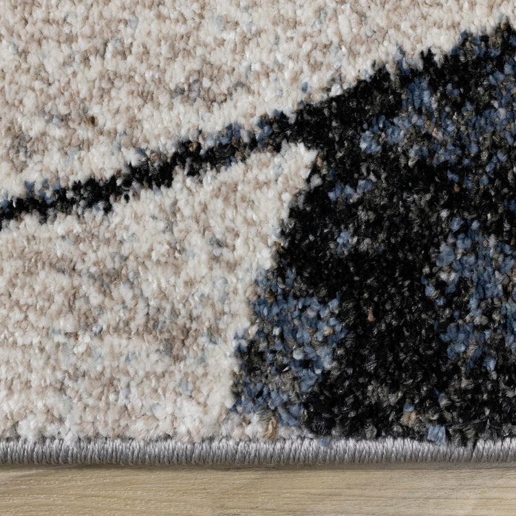Breeze Blue Cream Black Poppies Rug