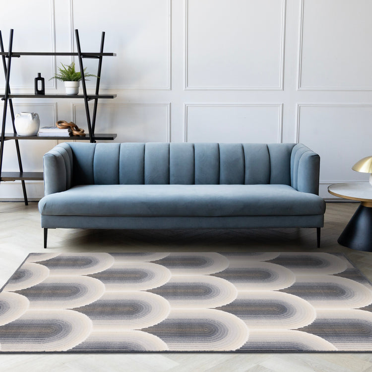 Ella Cream Blue Grey Ombre Geometric Plush Rug