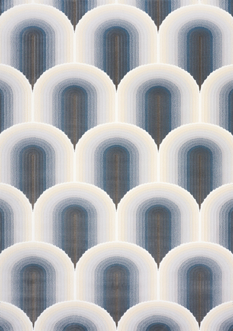 Ella Cream Blue Grey Ombre Geometric Plush Rug