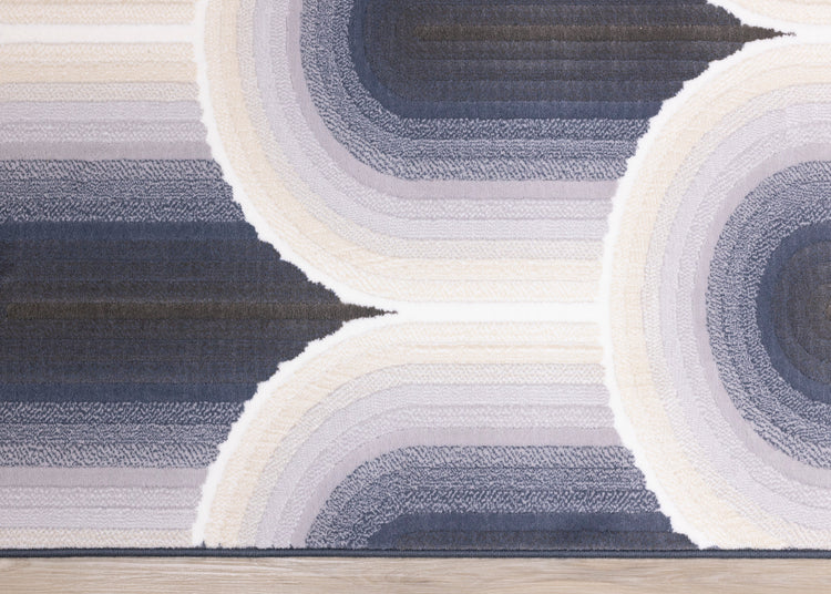 Ella Cream Blue Grey Ombre Geometric Plush Rug