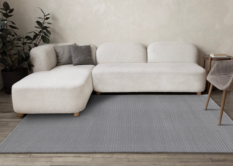 Ella Grey Carved Stripe Plush Rug