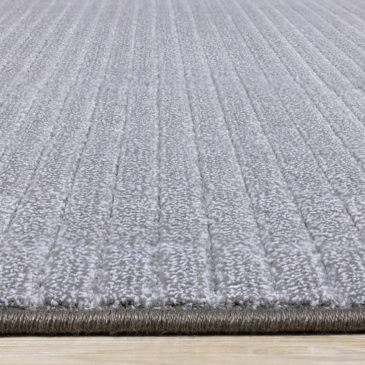 Ella Grey Carved Stripe Plush Rug