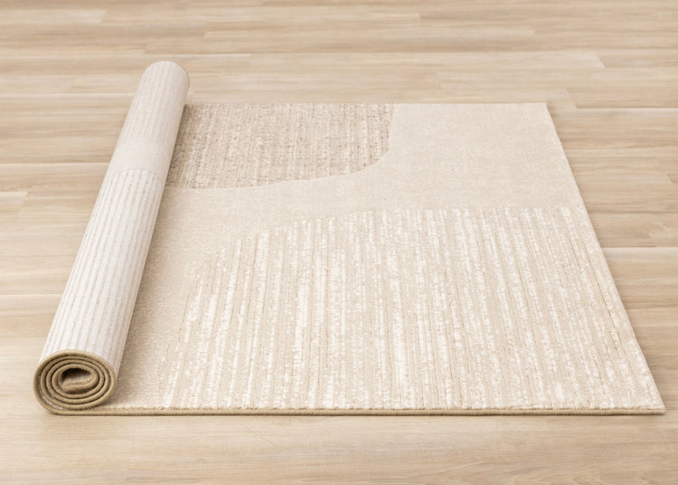 Ella Beige White Cream Distressed Stepping Stone Design Rug