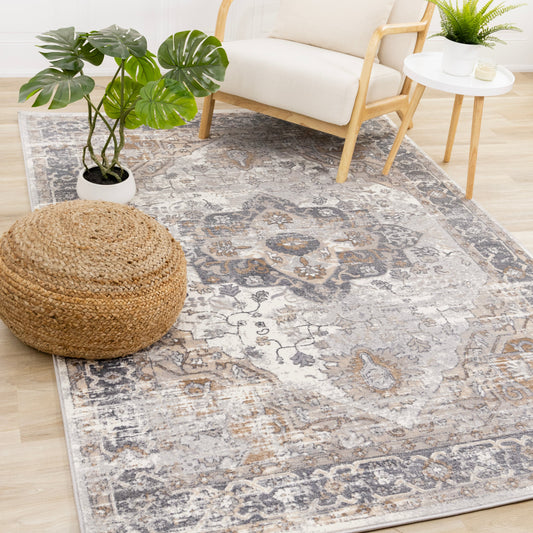 Emory Taupe White Brown Elegant Medallion Rug