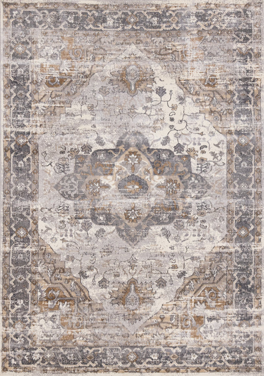Emory Taupe White Brown Elegant Medallion Rug
