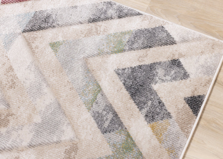 Folio Cream Grey Blue Pink Yellow Distressed Carved Chevron Rug