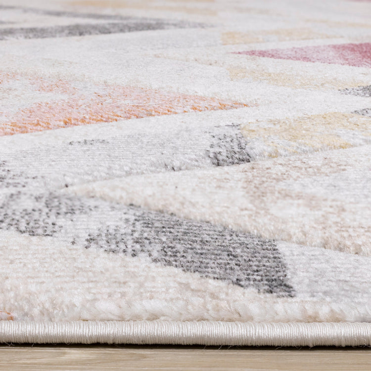 Folio Cream Grey Blue Pink Yellow Distressed Carved Chevron Rug