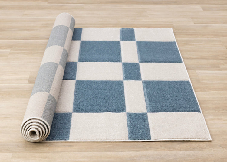Folio Blue White Banded Rectangle Pattern Rug