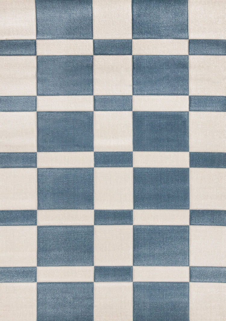 Folio Blue White Banded Rectangle Pattern Rug