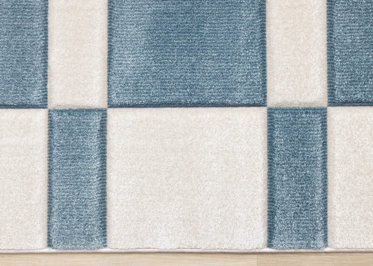 Folio Blue White Banded Rectangle Pattern Rug