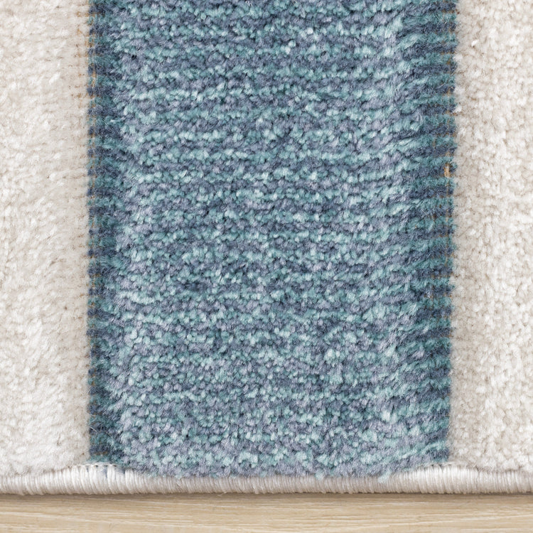 Folio Blue White Banded Rectangle Pattern Rug