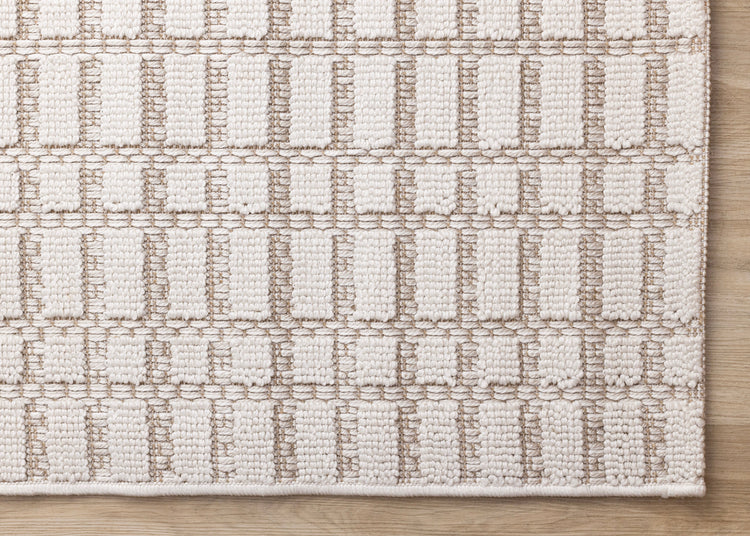 Isla White Taupe Intricate Grid Design Rug