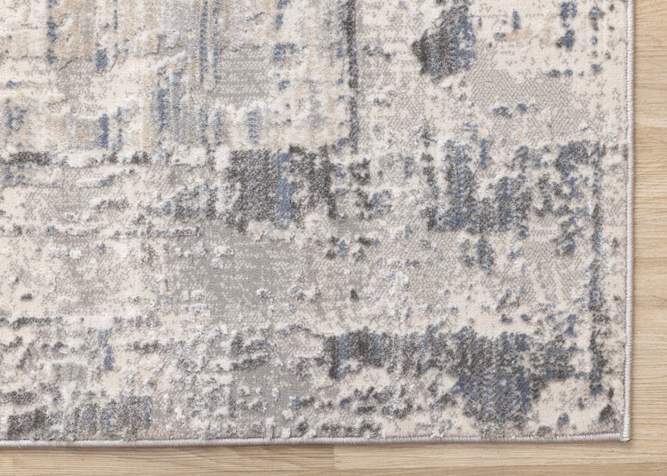 Luca Grey White Blue Distressed Border Rug