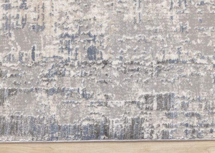 Luca Grey White Blue Distressed Border Rug