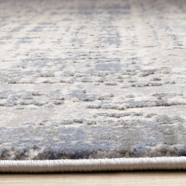 Luca Grey White Blue Distressed Border Rug