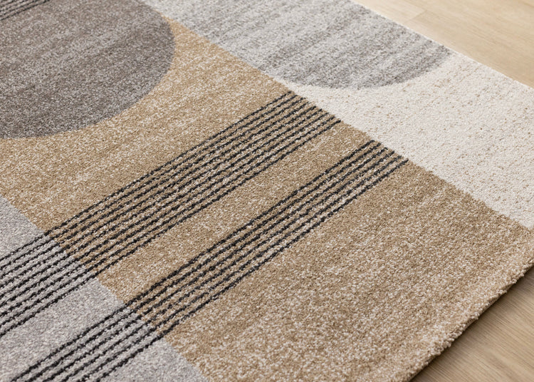 Marquis Brown Grey White Striped Arched Shapes Design Rug
