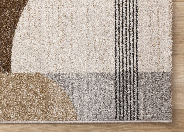Marquis Brown Grey White Striped Arched Shapes Design Rug