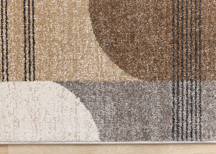 Marquis Brown Grey White Striped Arched Shapes Design Rug
