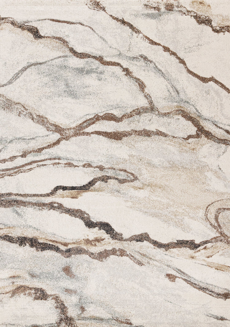 Mae White Grey Orange Veined Marble Design Rug