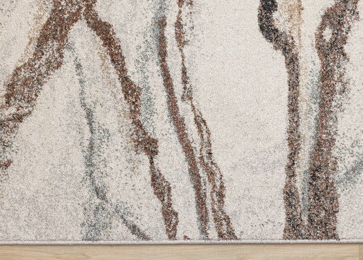Mae White Grey Orange Veined Marble Design Rug