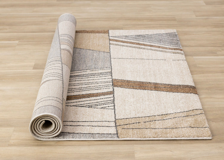 Mae White Beige Orange Stain Glass Design Rug