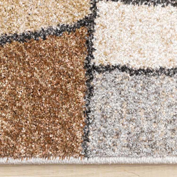 Mae White Beige Orange Stain Glass Design Rug