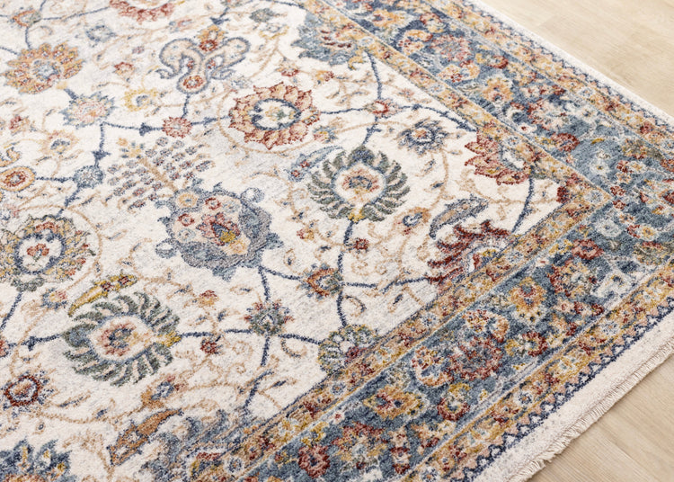 Marisa Cream Blue Traditional Border Floral Rug