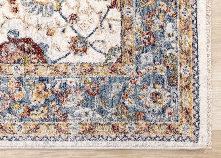 Marisa Cream Blue Traditional Border Floral Rug