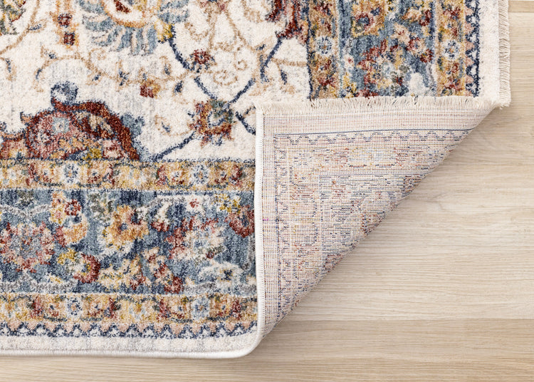 Marisa Cream Blue Traditional Border Floral Rug