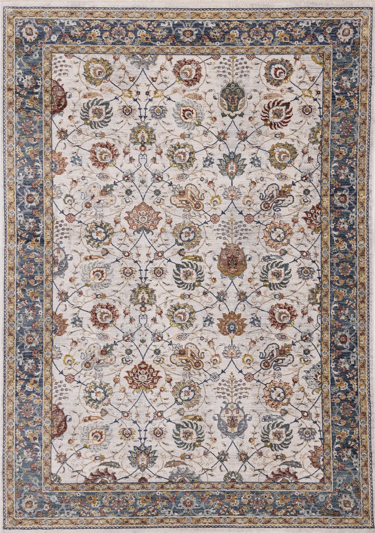 Marisa Cream Blue Traditional Border Floral Rug