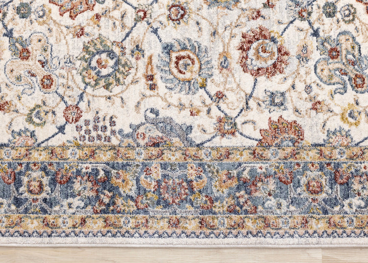 Marisa Cream Blue Traditional Border Floral Rug