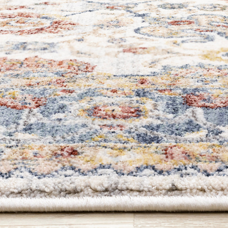 Marisa Cream Blue Traditional Border Floral Rug
