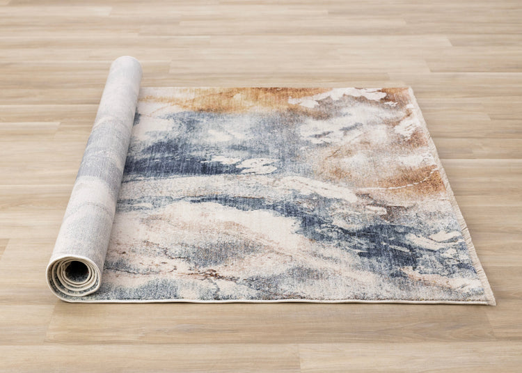 Marisa Blue Orange White Granite Swirl Rug