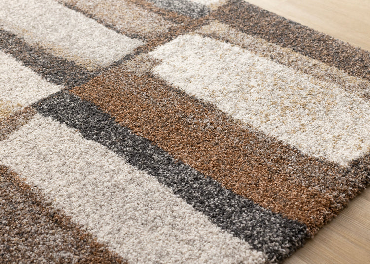 Marquis Orange Brown Cream Grey Organic Patched Design Rug