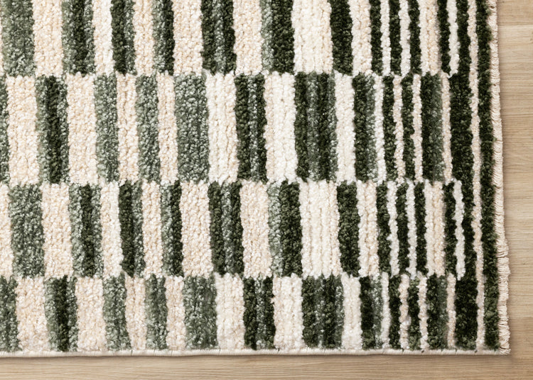 Nala Green Cream Striped Rows Pattern Rug