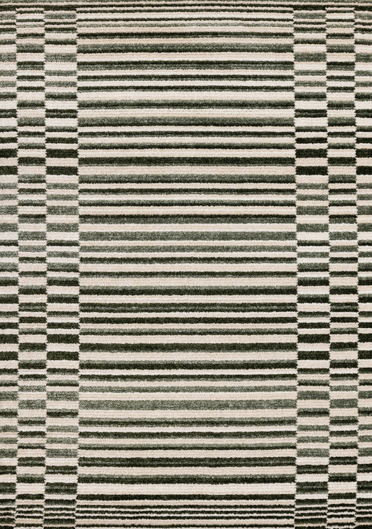 Nala Green Cream Striped Rows Pattern Rug