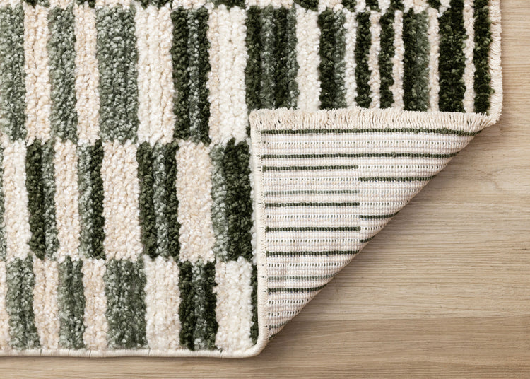 Nala Green Cream Striped Rows Pattern Rug