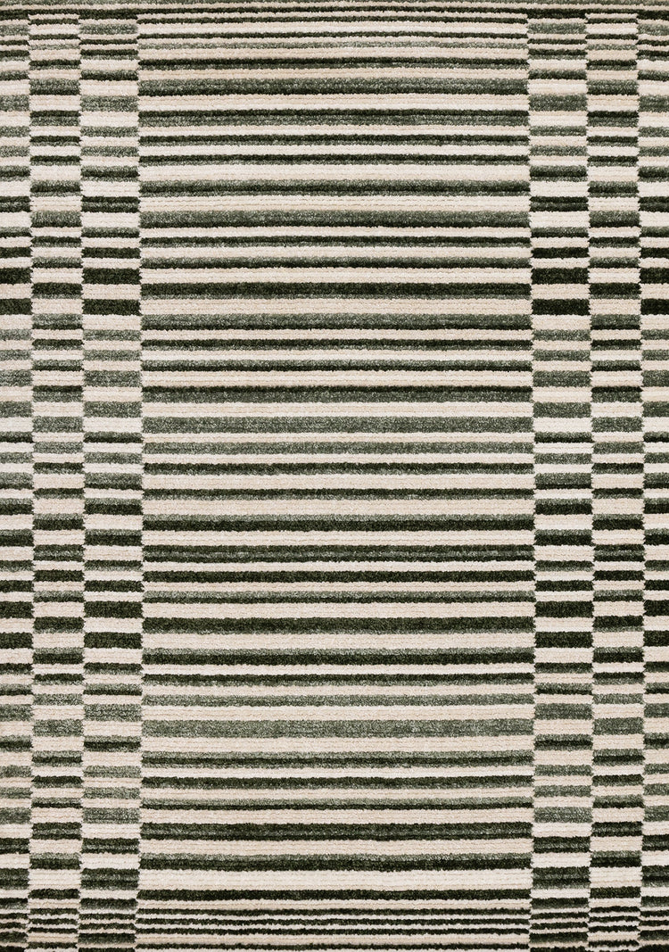 Nala Green Cream Striped Rows Pattern Rug