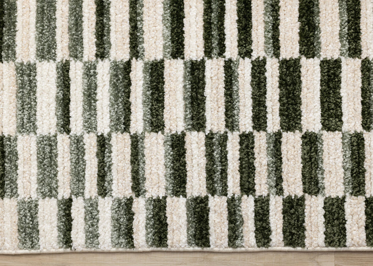 Nala Green Cream Striped Rows Pattern Rug