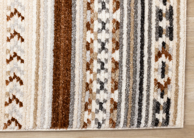 Nala Cream Grey Oxblood Striped Rows Southwestern Pattern Rug