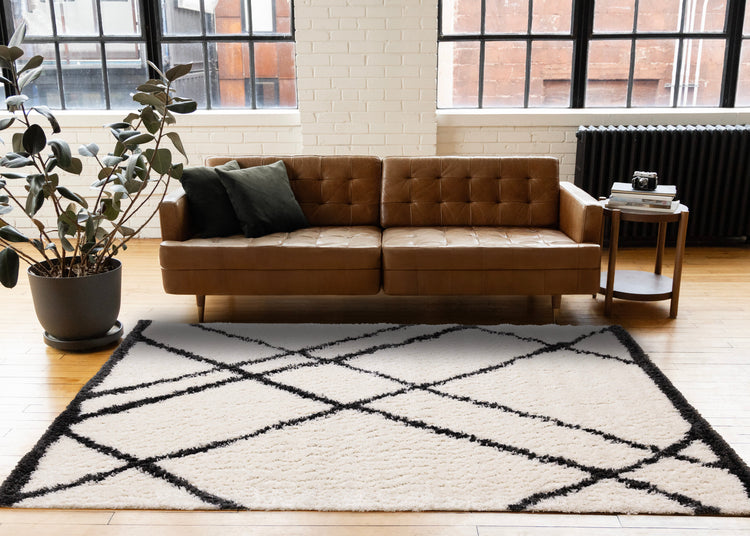 Pascal White Grey Geometric Comfort Shag Rug